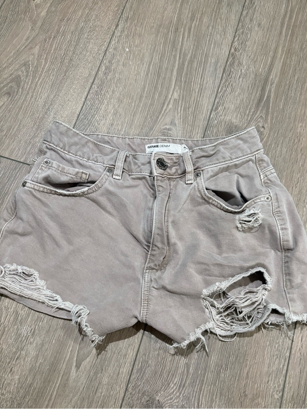 Women's Distressed High-Rise Shorts — Taupe